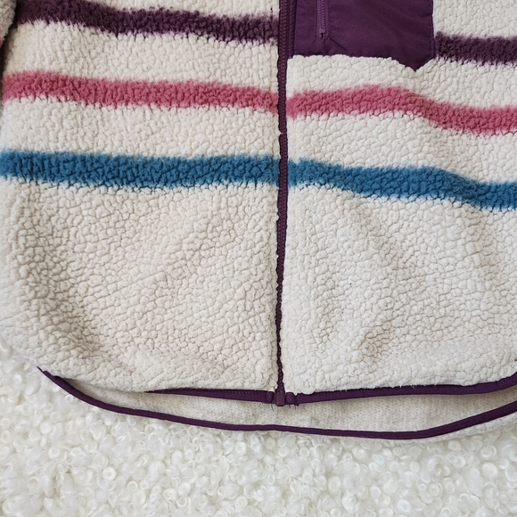 Colorful Striped Teddy Jacket Women’s Sz L Cozy Fall Spring Streetwear Outerwear - Picture 8 of 13